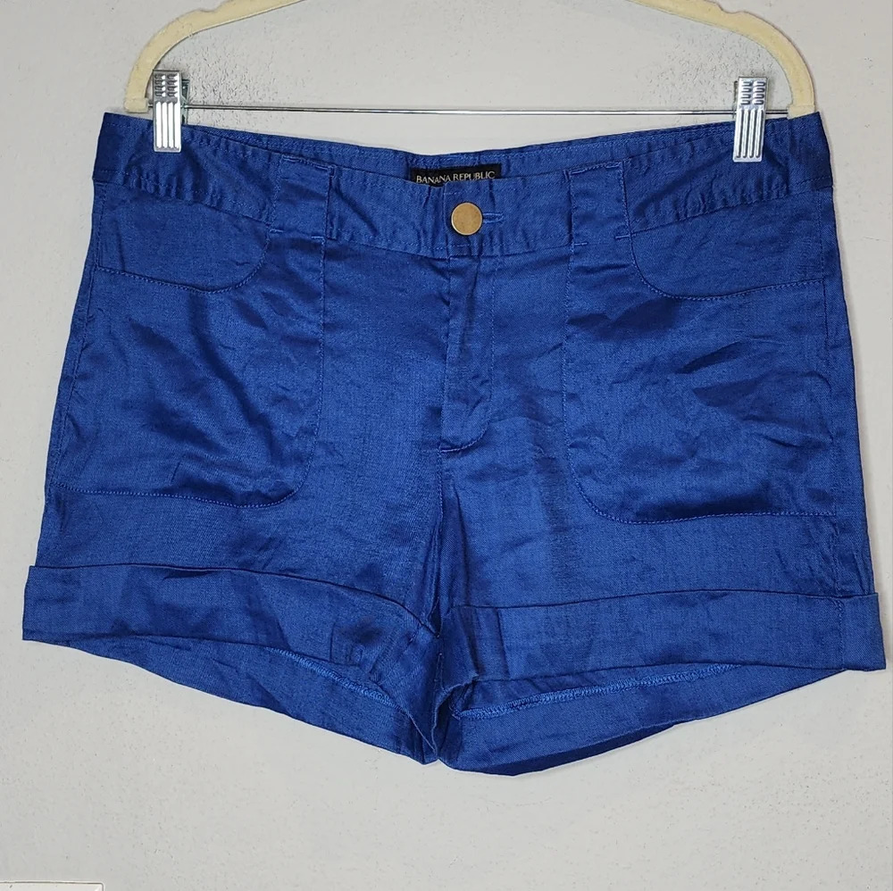 Banana‎ Republic Ramie Rayon Blue Shorts Women's Size 12 Stretch